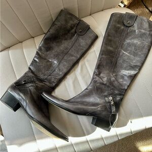 Classic Women's Dark Gray Leather Knee-High Boots